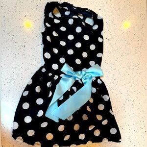 Doggy Polka Dot Dress with Blue Bow